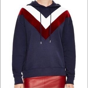 Sandro Paris Gena Marine Navy Blue White Red Velvet Hoodie Sweatshirt Small